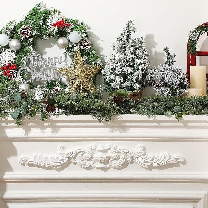 XunYee 9 Feet Christmas Cedar Garland, Realistic Pine Needles Garland with Cones and Eucalyptus Leaves, Artificial Greenery for Mantle, Stair, Doorway, or Xmas Holiday Decoration