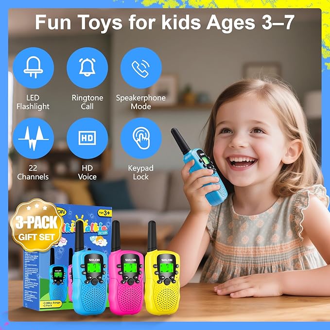 Walkie Talkies for Kids Toys Valentines Day Gifts for Kid Boys Girls 4-6, 3 Miles Range Walkie Talkie to Camping, Outdoor, 4 Year Old Girl Birthday Gifts for 3 4 5 6 7 8 9 Year Old Boy Girl Gifts