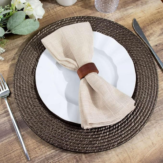 Efavormart 6 Pack | 13" Natural Brown Acrylic Plastic Rattan-Like Charger Plates, Round Disposable Dinner Serving Plates