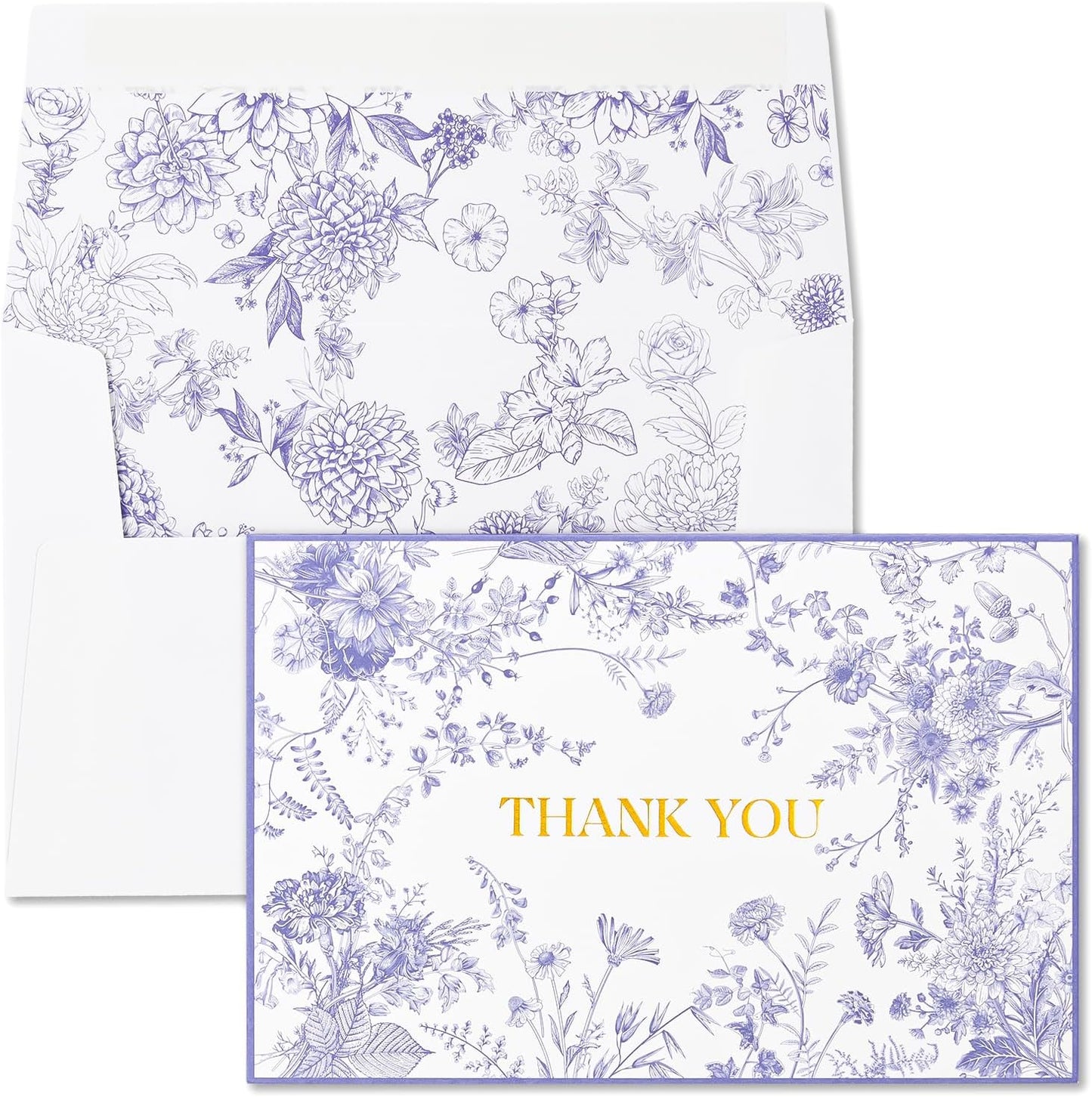 Crisky Purple Floral Thank You Cards with Envelopes and Stickers, 50 Pack Lavender Wedding Thank You Notes Bulk for Bridal Shower Baby Shower Business Graduation, All Occasion