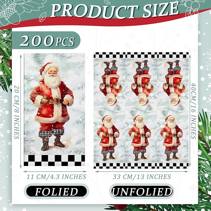 Karenhi 200 Pcs Christmas Napkins Disposable Hand Towels for Bathroom 2 Ply Santa Claus Decorative Paper Guest Towels Black and White Bathroom Guest Napkins Xmas Party Supply for Holiday Baby Shower