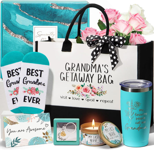 Best Grandma Gifts, Christmas Gifts for Grandma from Granddaughter Grandchildren Grandkids, Unique Grandmother Birthday Gift Nana Gift Basket for Gigi Grandmother New Granny w/ Canvas Tote Bag