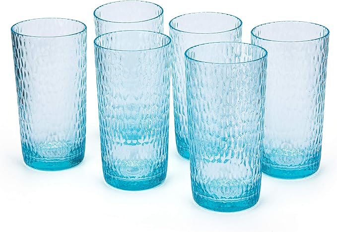 KX-WARE 22-ounce Honeycomb Highball Glasses Plastic Tumbler Acrylic Glasses, set of 6 Blue