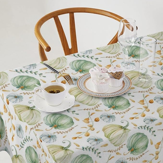 YCness Fall Tablecloth, Thanksgiving Autumn Harvest Watercolor Blue Green Pumpkin Orange Leaf Table Cover for Party Picnic Dinner 55x55 Inch Rectangle