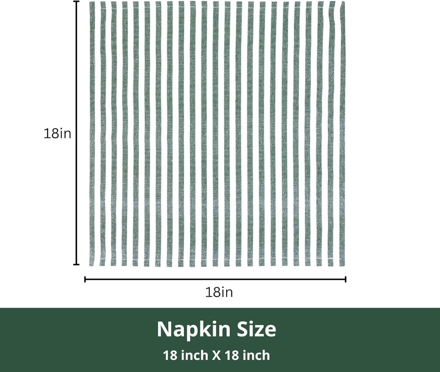 PurpleEssences Plain Striped Cloth Napkins - Set of 12-100% Cotton - 18 x 18 Inch - Fall Thanksgiving - Perfect Everyday Use Dinner Napkin - Forest Green and White