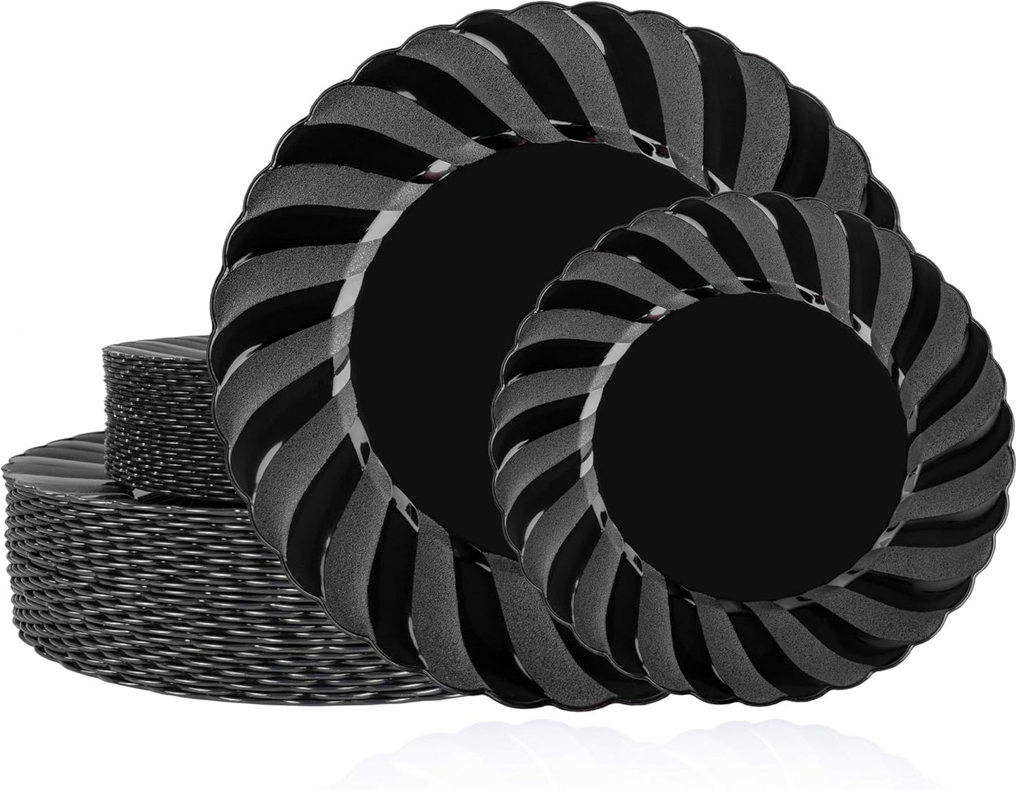 U-QE 60 Pcs Black Plastic Plates for Party – Scalloped Plastic Plates Heavy Duty – Include 30 10.25" Dinner & 30 7.25" Dessert Plate - Perfect for Parties, Weddings & Birthdays