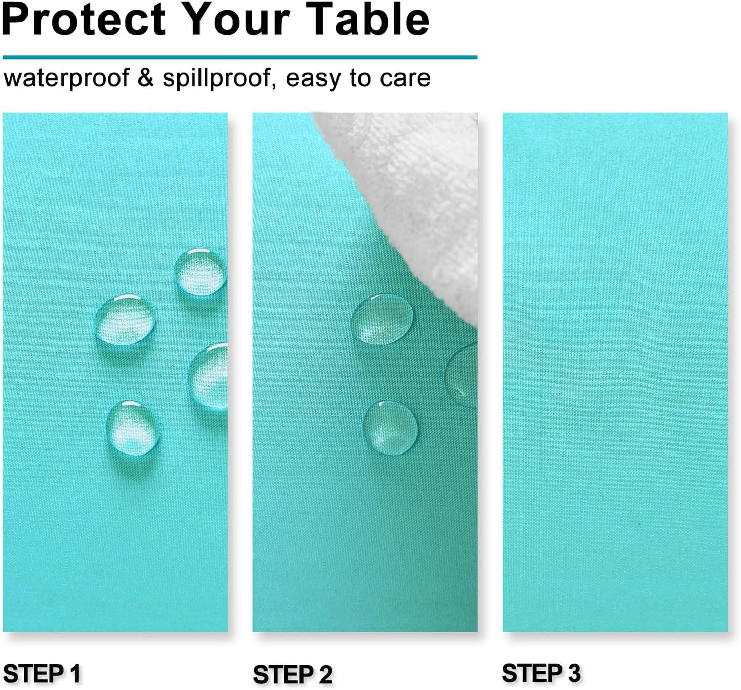 Hiasan Solid Rectangle Tablecloth Aqua - Waterproof Washable Oblong Fabric Table Cloth for Dining Room Kitchen and Outdoor Use, 30 x 60 Inch