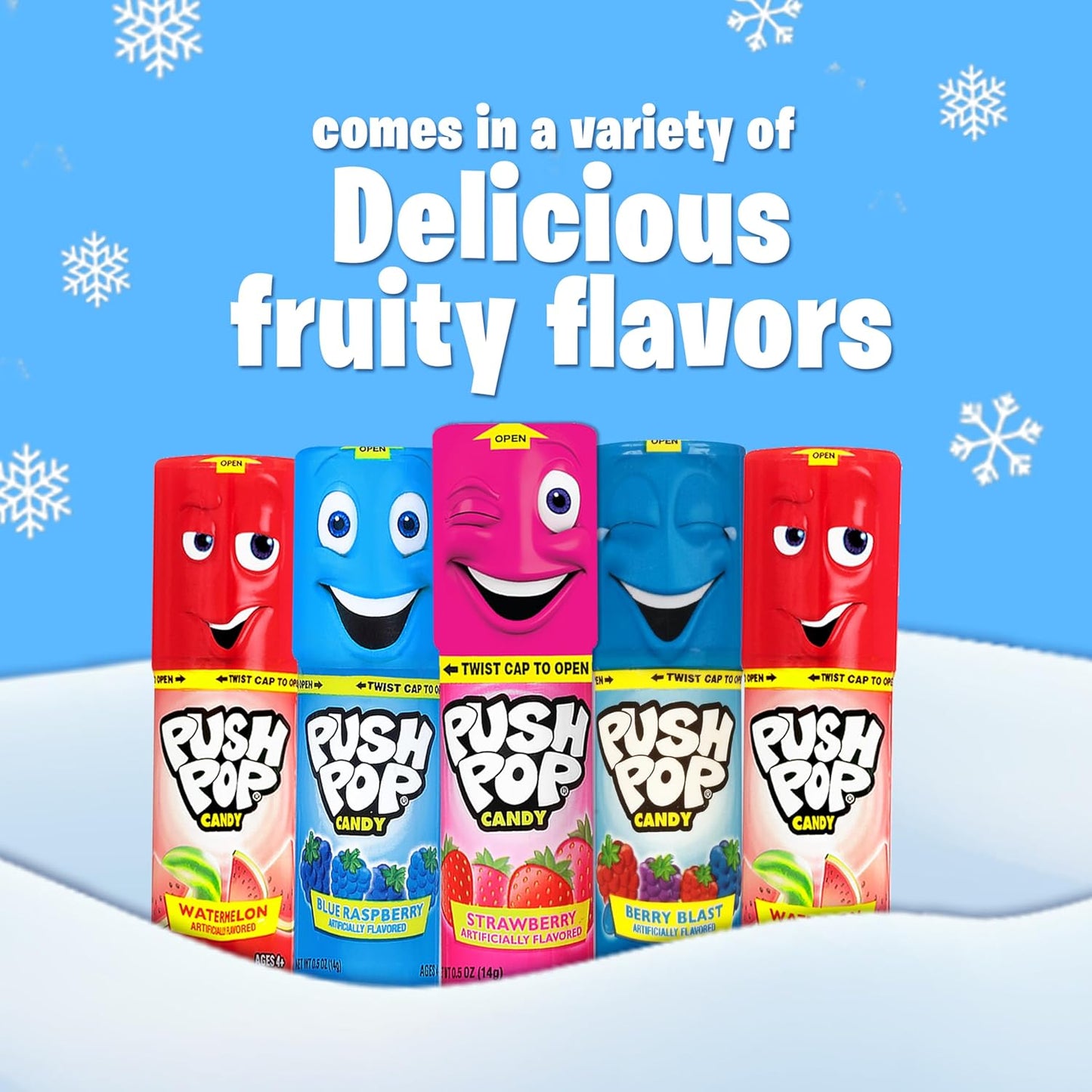Push Pop Christmas Candy Variety Pack, 24Ct Bulk Individually Wrapped Lollipops for Party Favors, Assorted Flavors, Full Size, Fun Hard Candy For Birthdays, Holiday Parties, Stocking Stuffers, Gifts
