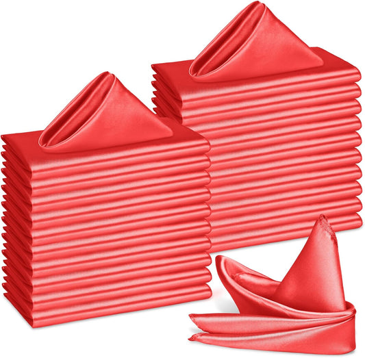 Bailarina 40 Pack Red Satin Napkins,17x17 Inches Wedding Napkins Square Soft Silky Table Napkins Bulk Decorative Elegant Cloth Napkin for Party Decoration, Banquet,Wedding,Graduation