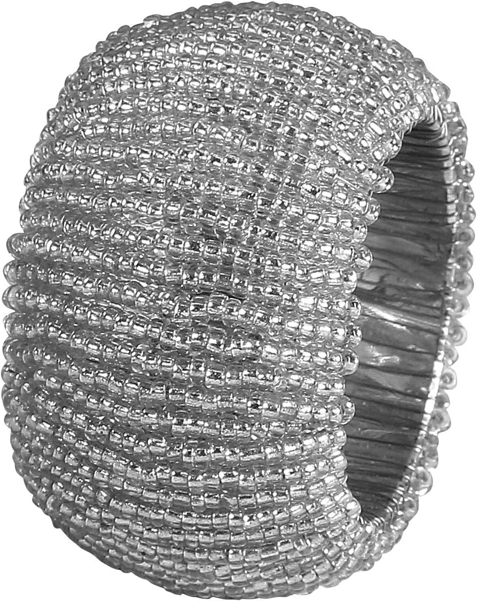 Handmade Beaded Napkin Rings Set of 6 - Silver Napkin Holders, 2-Inch Elegant Table Décor, Handcrafted by Skilled Artisans - Perfect for Weddings, Parties & Everyday Dining