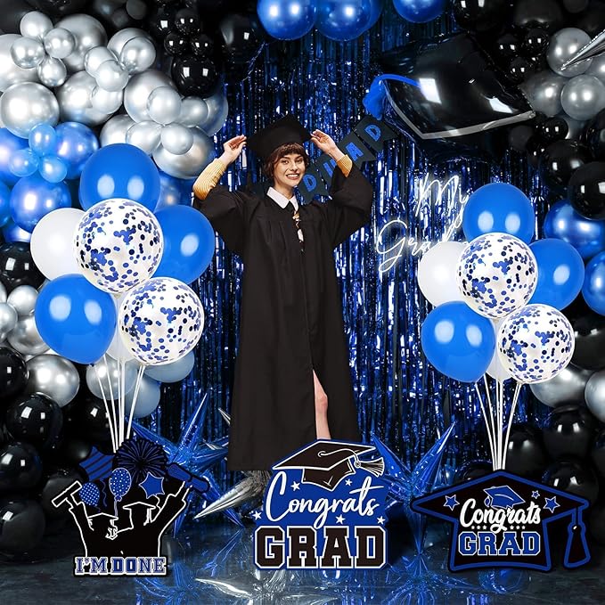 6 Sets Blue Graduation Balloon Stand Kit for Table Decorations Class of 2025 Congrats Grad Table Centerpiece Grad Prom Themed Decoration for Grad School & College Ceremonies Party Supplies