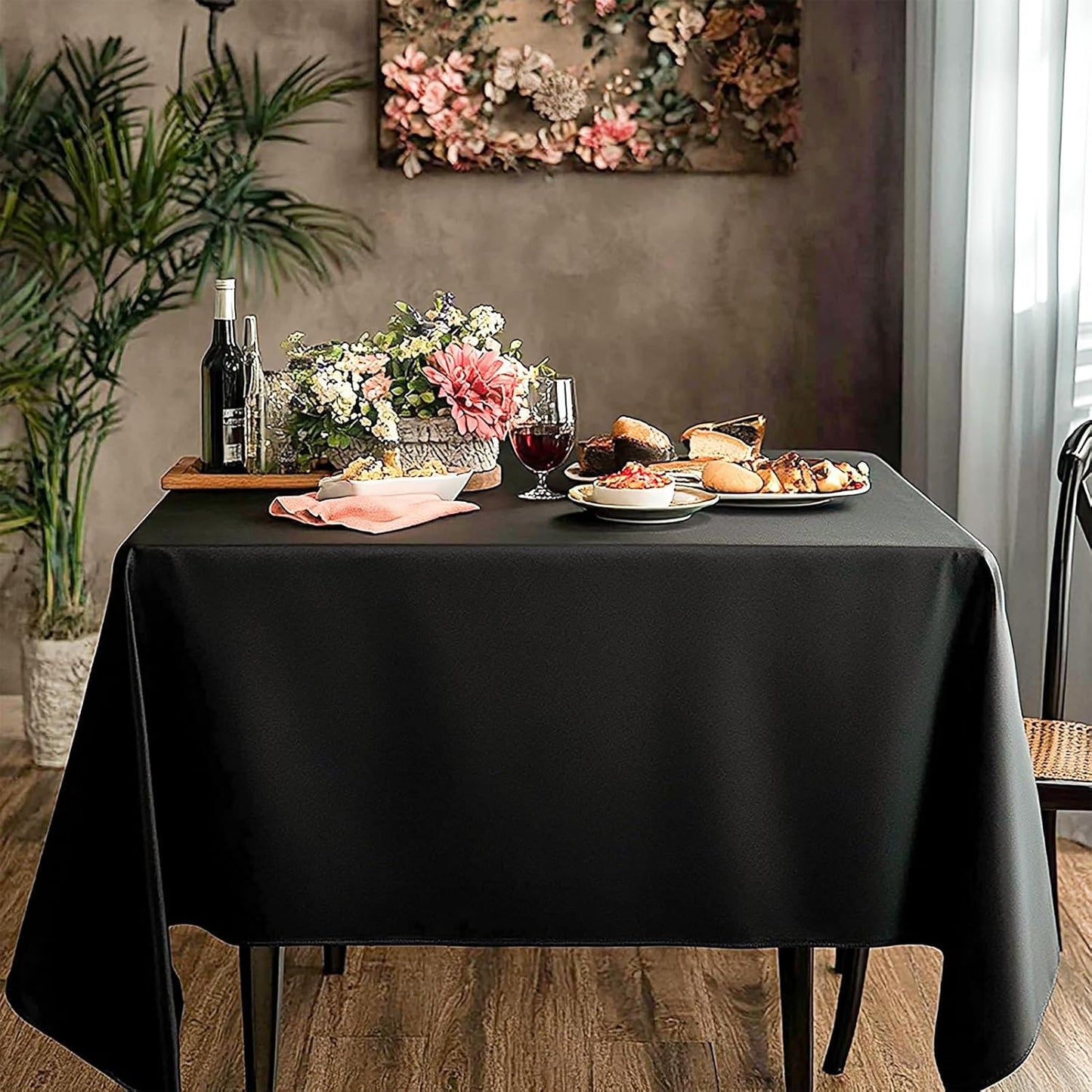 Square Tablecloth 52 x 52 Inch Black Tablecloths Stain-Wrinkle Resistant Washable Polyester Table Cloths for Holiday, Buffet Parties,and Wedding