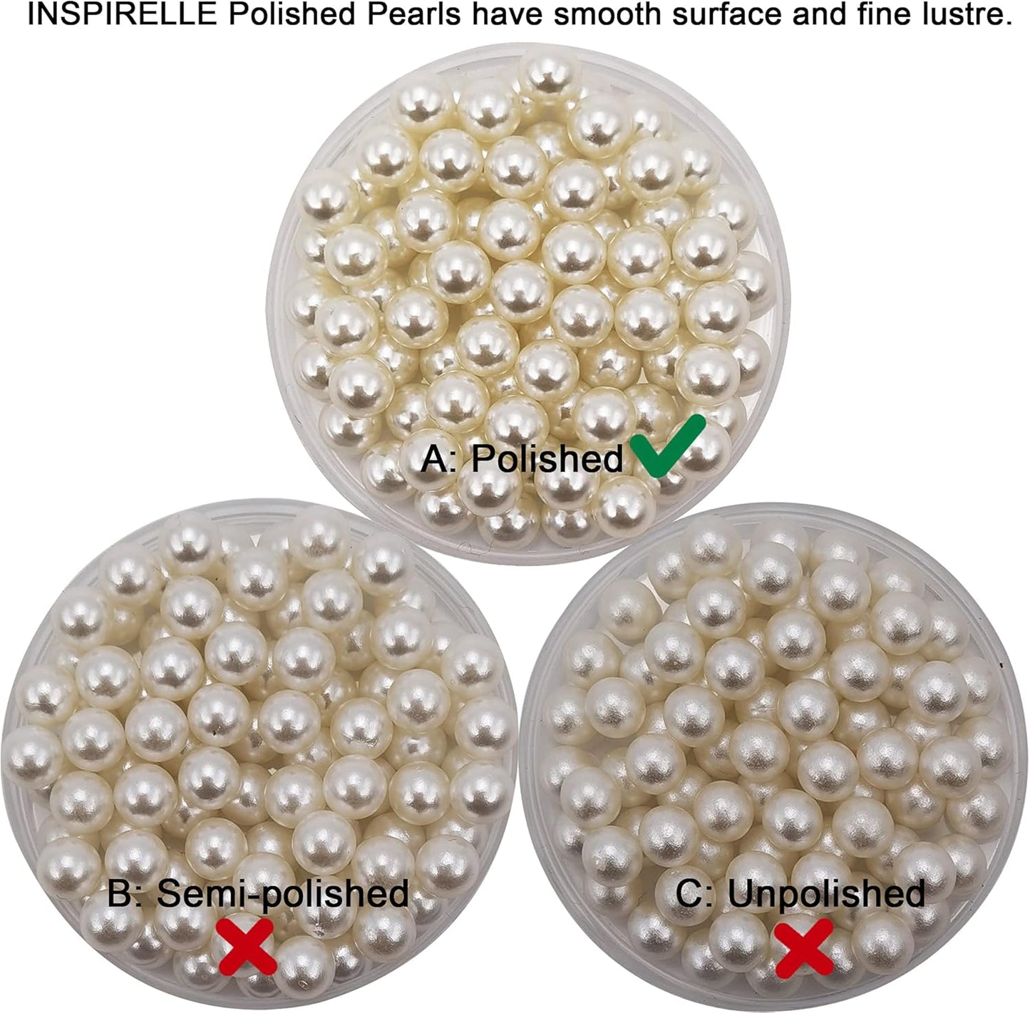 INSPIRELLE 580pcs White Undrilled ABS Art Faux Pearls for Vase Fillers, 10mm No Hole Makeup Beads to Hold Brush Eyeliner, Imitation Round Pearl Beads for Table Scatter Home Wedding Decoration