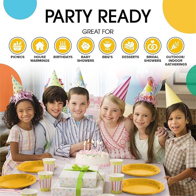 Exquisite Party Solids Yellow Plastic Plates For Party Supplies 7" Yellow Disposable Plates Heavy Duty 50 Pcs Plastic Dinnerware Sets Heavy Duty 350 GSM Disposable Dinnerware Set