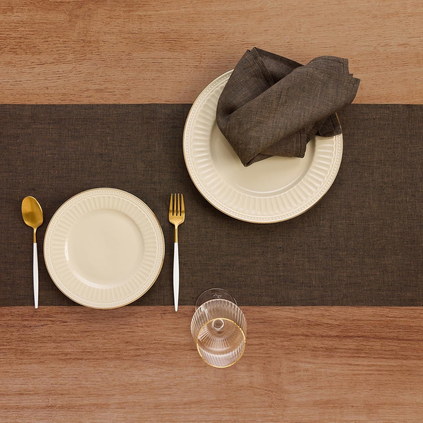 Solino Home Linen Table Runner 48 Inches - 100% Pure Linen Chambray Brown Table Runner 14 x 48 Inch Ideal for Dresser and Coffee Tables - Fall, Autumn, Thanksgiving - Athena