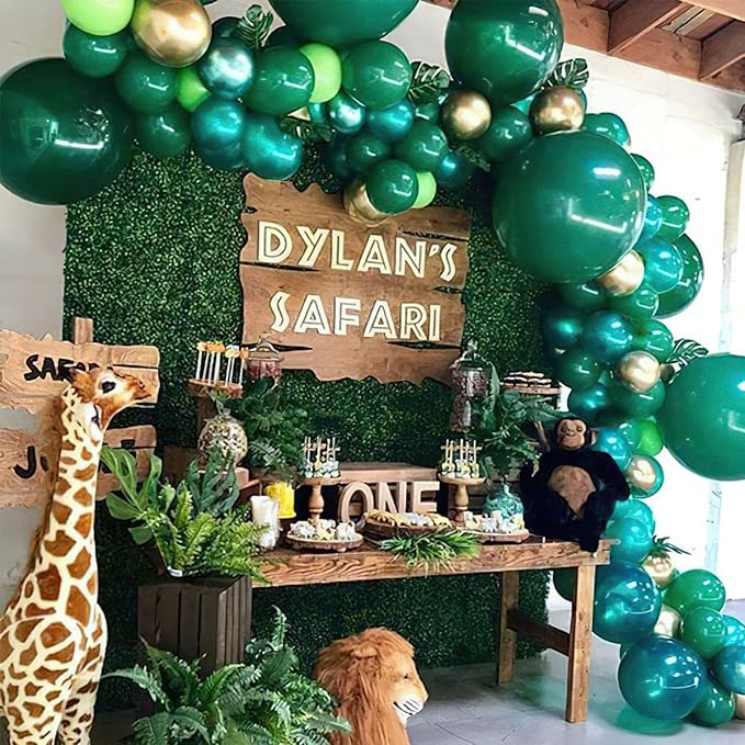 PartyWoo Dark Green Balloons 140pcs Different Sizes Pack of 18 12 10 5 Inch Emerald Hunter Forest Green Boho Neutral Balloon Arch Kit for Jungle Dinosaur Theme Birthday Party Decorations Green-F14