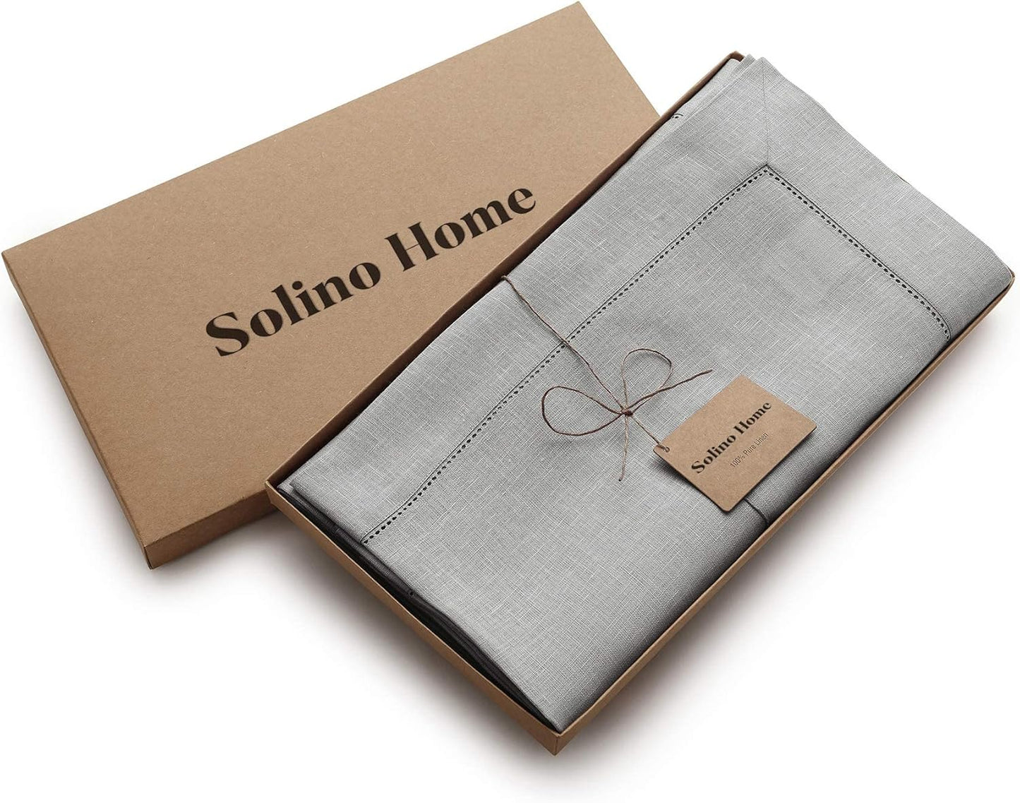 Solino Home Linen Soft Grey Tablecloth 60 x 144 Inch - Classic Hemstitch, 100% Pure Linen Rectangular Tablecloth - Machine Washable Table Cloth for Fall, Autumn, Thanksgiving, Christmas