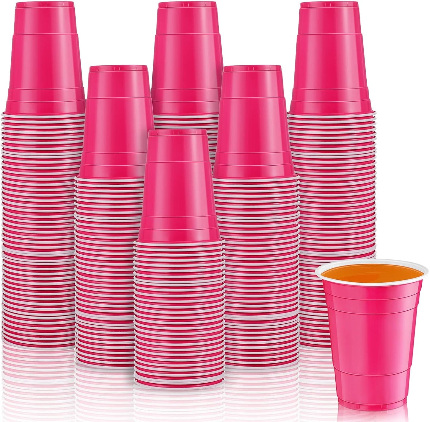 Lounsweer 100 Pack 16 Ounce Christmas Plastic Party Cups Disposable Heavy Duty Drinking Water Cups for Holiday Christmas Festival Wedding New Year Birthday Party Supplies(Pink)