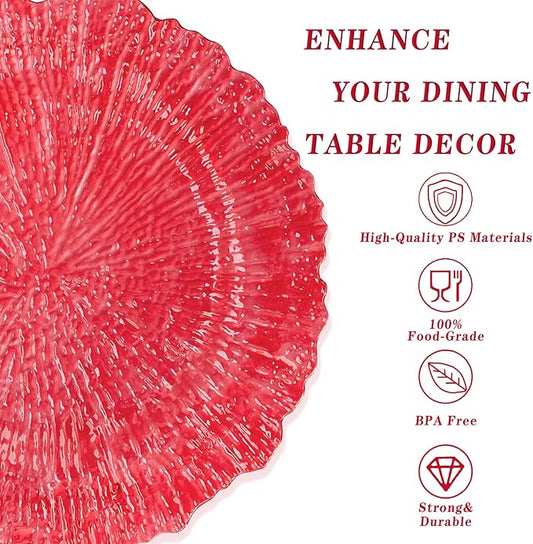 U-QE 60PCS Clear and Red Plastic Plates - Reef Plastic Plates Disposable&Reusable - Clear Red Plates Including 30 Plastic Dinner Plates 10" & 30 Plastic Dessert Plates 7" Perfect for Party & Wedding