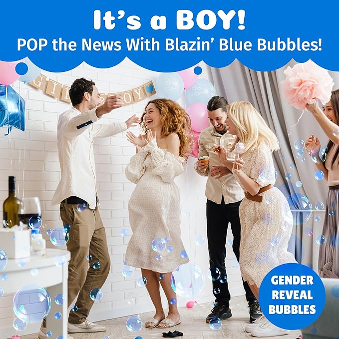 PoppinColorz Blazin' Blue Stain-Free Bubbles Party Favors – 8-Pack for Kids with Wands, Non-Toxic Party Favor for Birthday, Gender Reveal & Outdoor Fun – Bubbles Made in USA