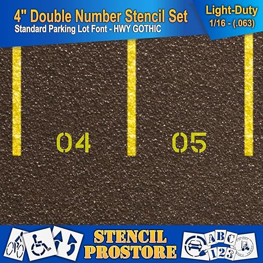 Pavement, Curb, and WheelStop Stencils - 4 inch Double Number Stencil Set - (00-99) - (102 Piece) - 4" x 5.5" x 1/16" (63 mil) - Light-Duty