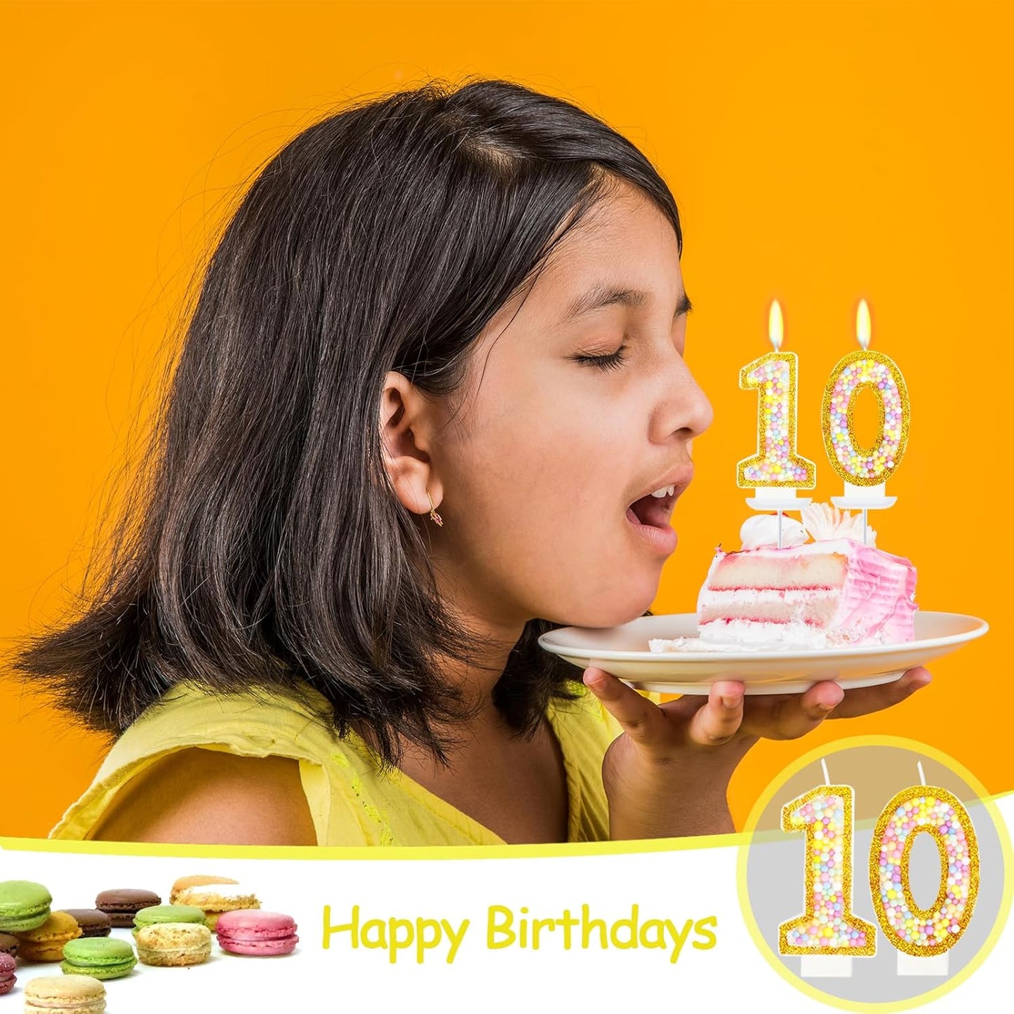 10th Birthday Candle for Cake, Colorful Macaron Numeral Candles for Boys/Girls, Birthday Party Cake Decorations, Golden Cake Topper for Birthday Party Supplies (Number 10)