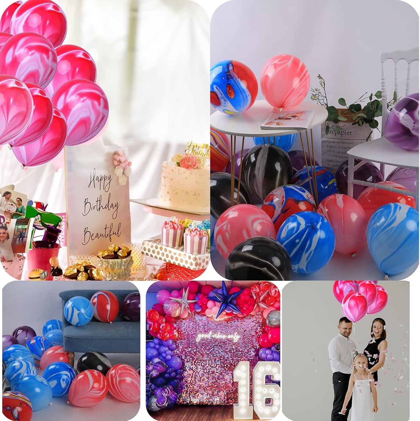 Pink Marble & Agate Latex Balloons - 12 Inch, 50PCS Pink Tie Dye Swirl Balloons for Birthday, Christmas, Valentine's Day & Wedding Celebrations