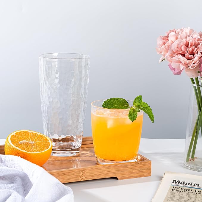 KOXIN-KARLU Hammered 15-ounce and 26-ounce Plastic Tumbler Acrylic Glasses, set of 8 Clear