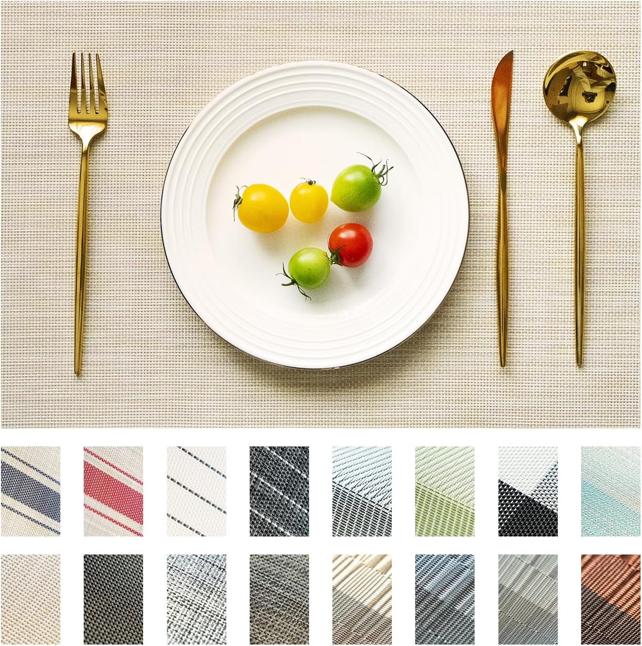 Placemats Set of 4 Vinyl/Plastic Woven Place Mats for Kitchen Table Indoor/Outdoor Washable Placemat Wipeable Dining Table Mats (Beige,4)