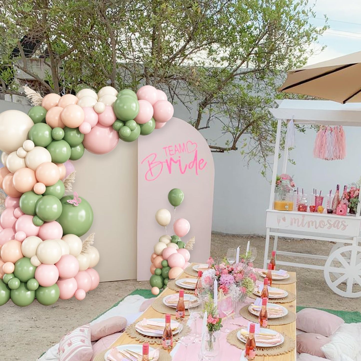 Sage Green Pink Balloon Garland Arch Kit, 148Pcs Pink and Green Sand White Neutral Balloons for Baby Shower Wedding Bridal Shower Birthday Party Decorations