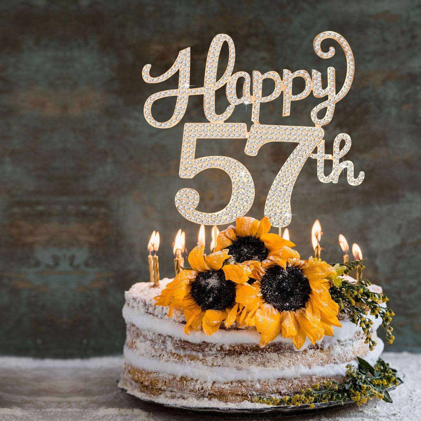 Happy 57th Birthday Decorations,57th Birthday Gold Rhinestone Cake Topper - Cheers to 57 Years Old Bday Party Metal Sparkly Cake Centerpieces Sign.