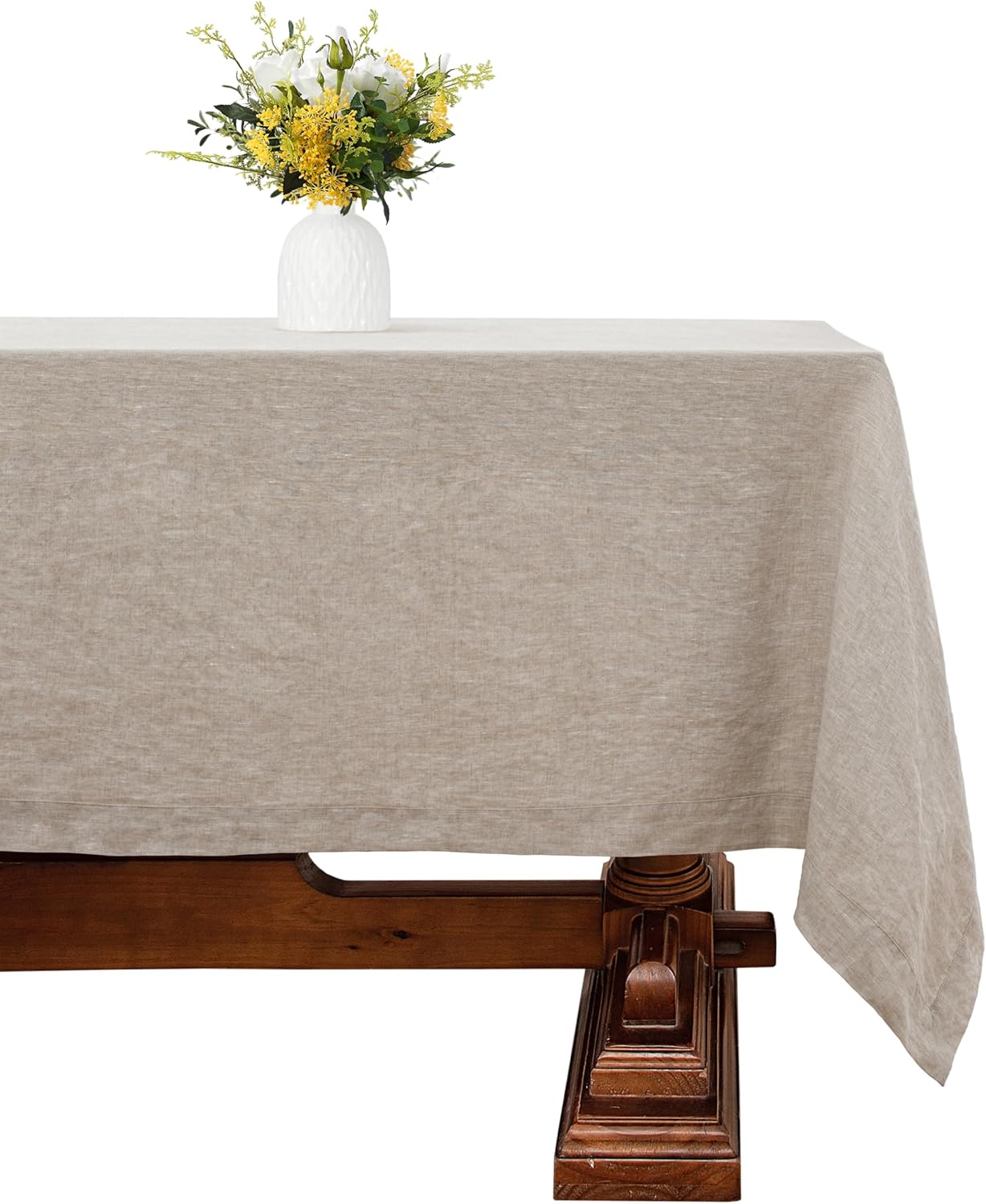 Linen World Linen Tablecloth,100% French Linen Natural Tablecloth 90" x 90" Inch,Washable Square Tablecloth for Dining,Outdoor,Weddings and Restaurants,Decorative Thanksgiving Christmas