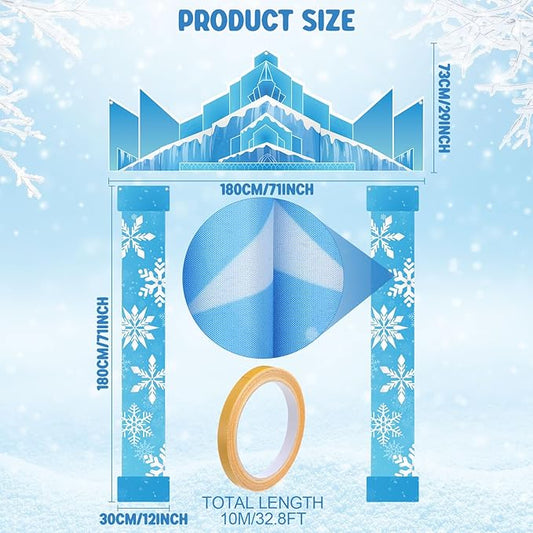 Winter Party Door Banner Classroom Door Cover Snow Wonderland Porch Decor Winter Birthday Decorations Photography Backdrop for Holiday Christmas Snowflake Party(Castle)
