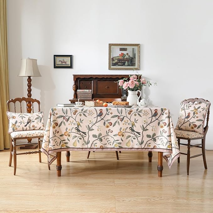 Linen Table Cloth Rectangle,Wrinkle Resistant French Pink Tablecloth Print with Froal,Decor Stitch Table Cloth for Thanksgiving,Dining Room,Home,Kitchen 67" × 118"-Dewey A