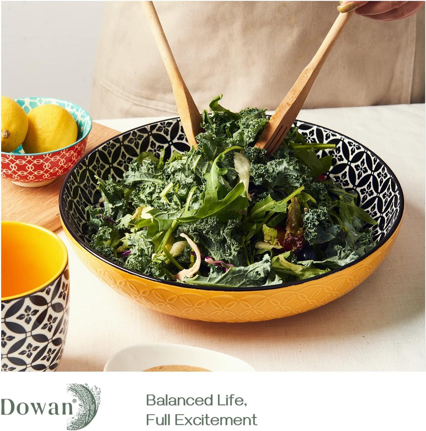 DOWAN 11.5" Large Serving Platter, 2.9 Qt Decorative Fruit Bowl for Kitchen Counter, Serving Dishes for Salad Pasta Entertaining Parties, Ceramic Serving Bowl Plates, Big Colorful Bowls for Home Decor