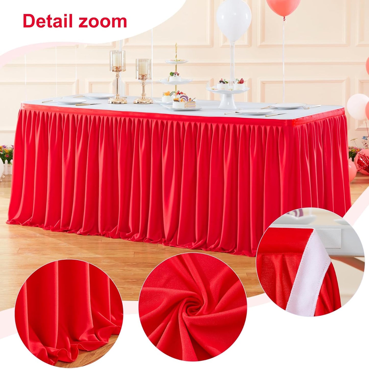 Table Skirts for Rectangle Tables 6ft Polyester Pleated Table Skirt Desk Skirts Ruffle Table Skirt cloth for Wedding Birthday Party Baby Shower Bridal Shower Banquet Table Skirts