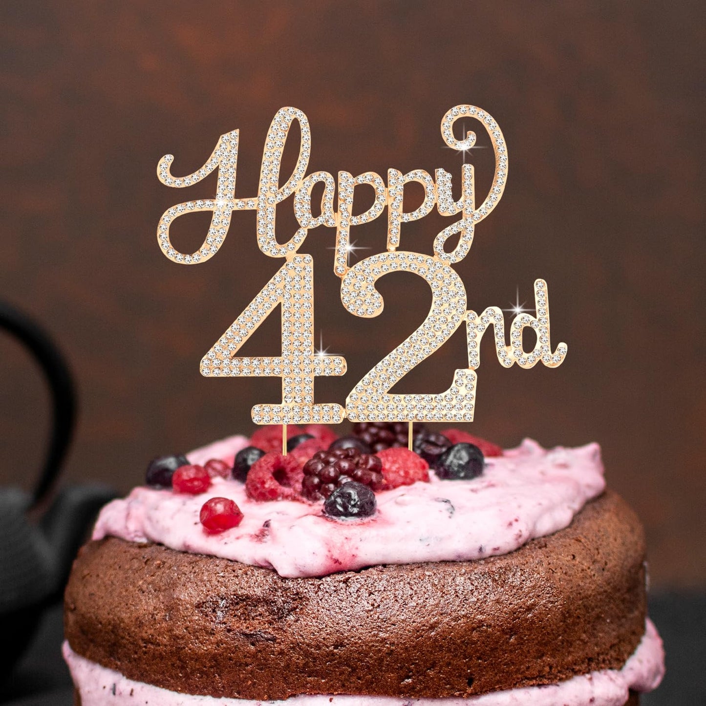 Happy 42nd Birthday Decorations,42nd Birthday Gold Rhinestone Cake Topper - Cheers to 42 Years Old Bday Party Metal Sparkly Cake Centerpieces Sign.
