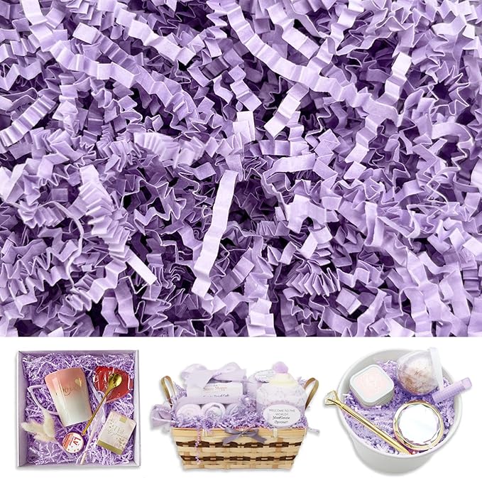Tisspoms Light Purple Crinkle Cut Paper Shred Filler, 2 LB Basket Filler Shredded Paper, Confetti Stuffing for Basket Filling, Halloween, Christmas, Birthdays, Gift Wrapping, Stuffer Party Supplies