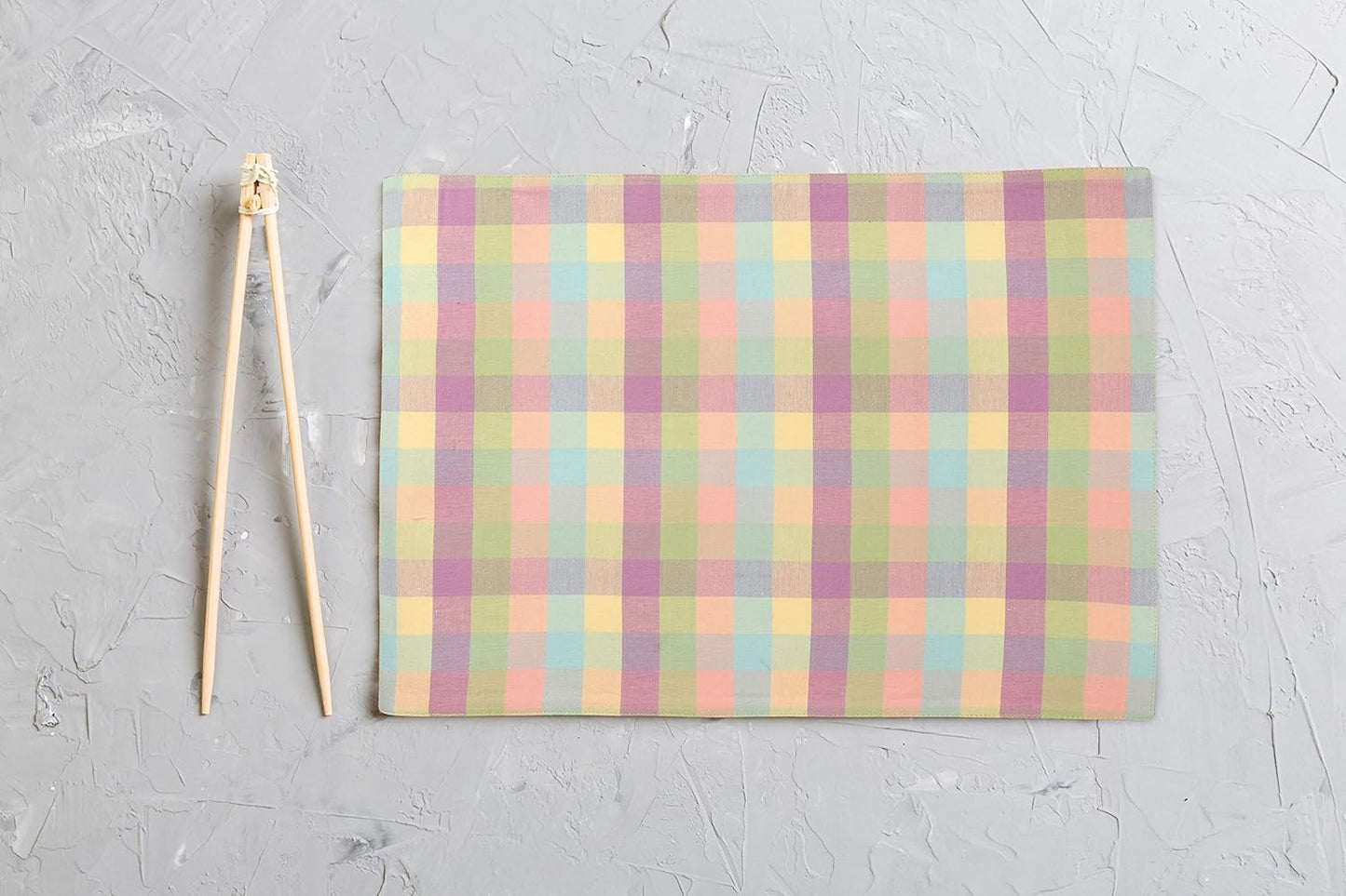 Urban Villa Easter Placemats100% Cotton Fused Table Placemats 14''x 20'' Over Sized Set of 6 Easter Colors Buffalo Check Plaid for Every Day Use Parties Celebrations Heavier Quality