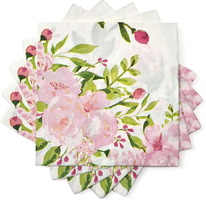 Vintage Floral Party Supplies, White Paper Napkins (6.5 x 6.5 In, 150 Pack)