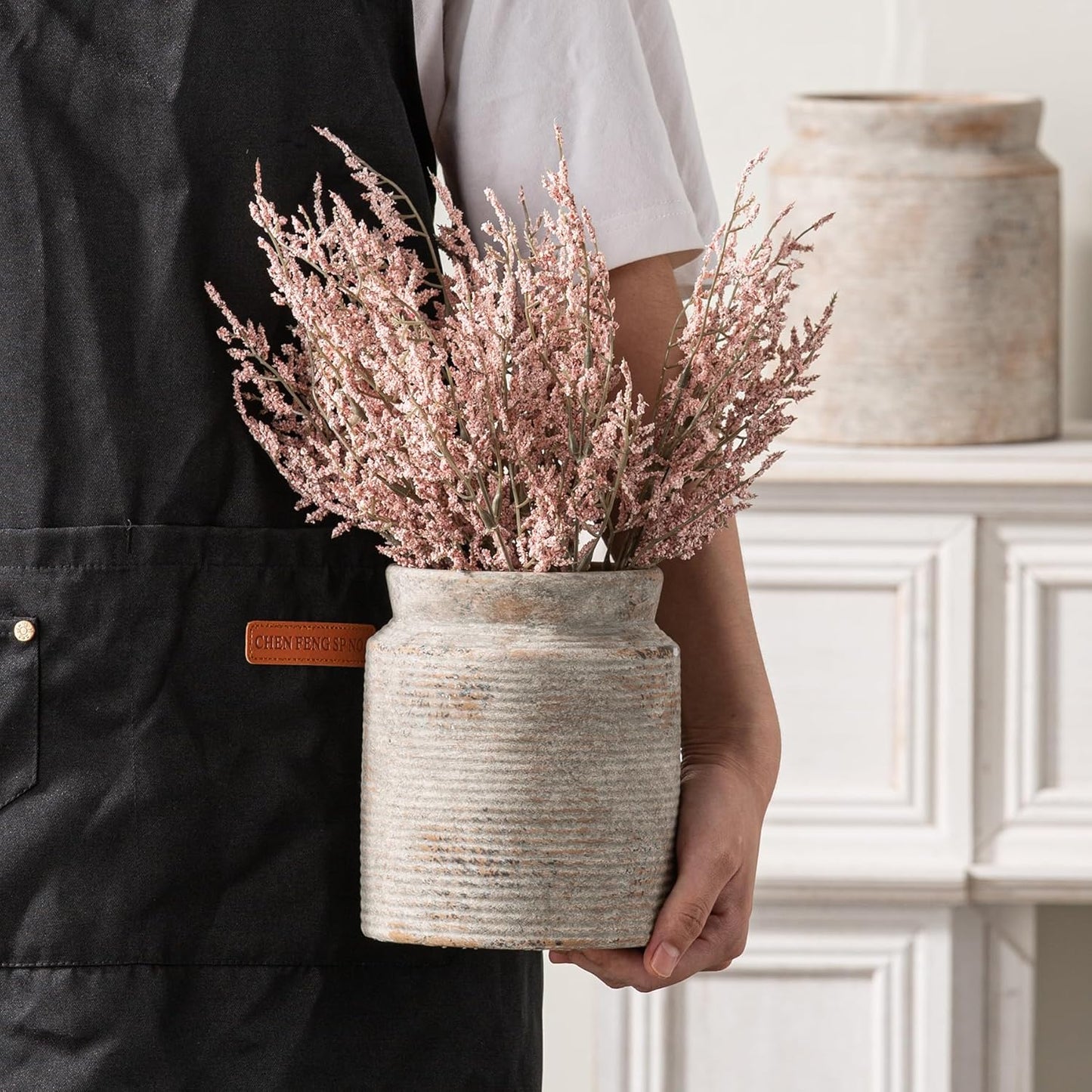 Ceramic Flower Vase 6.5 inch Farmhouse Rustic Vase for Home Decor Handcrafted Pottery Vase Small Terracotta Vases for Dining Table Decor Fireplace Living Room Bathroom Wedding Centerpiece(M-Terra)