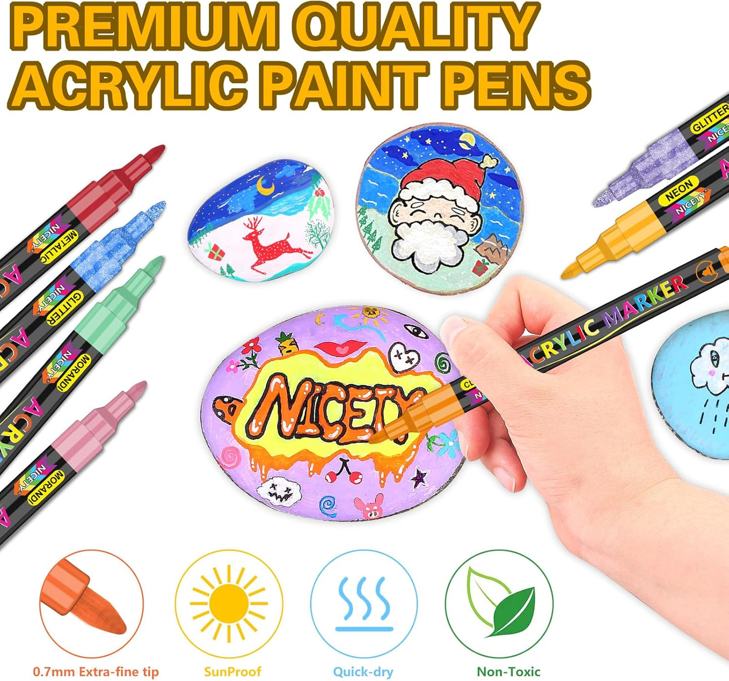 NICETY 136 Colors Acrylic Paint Markers, Extra Fine Tip Point Acrylic Paint Pens for Rock Painting, Canvas, Wood, Ceramic, Glass, Stone, Fabric, Crafts & Art Supplies