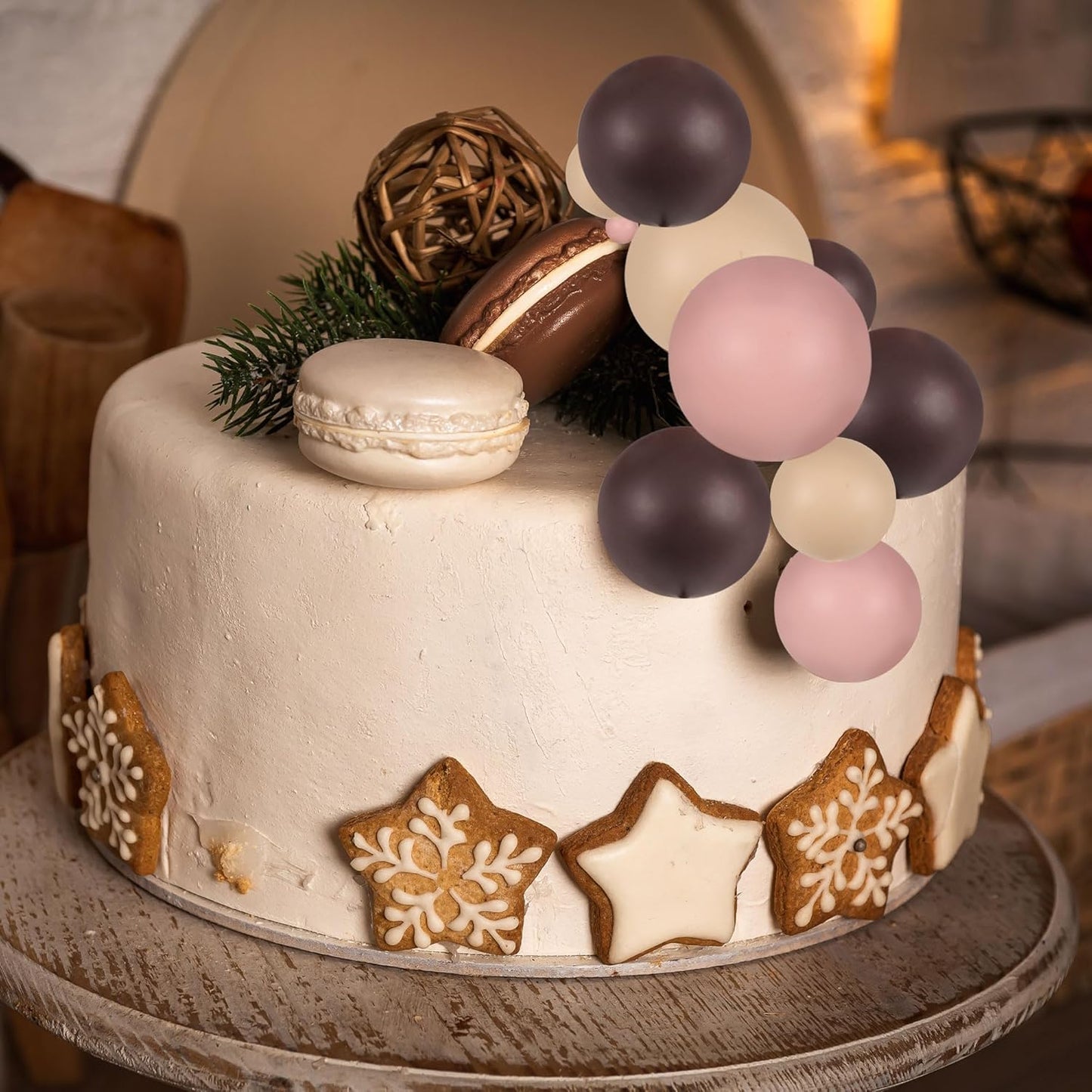Gyufise 30Pcs Mini Balloon Cake Topper Brown Foam Ball Cake Topper Decorations Faux Pearl Balls DIY Cake Insert Topper Baking Decoration for Wedding Baby Shower Girls Boys Birthday Party Supplies