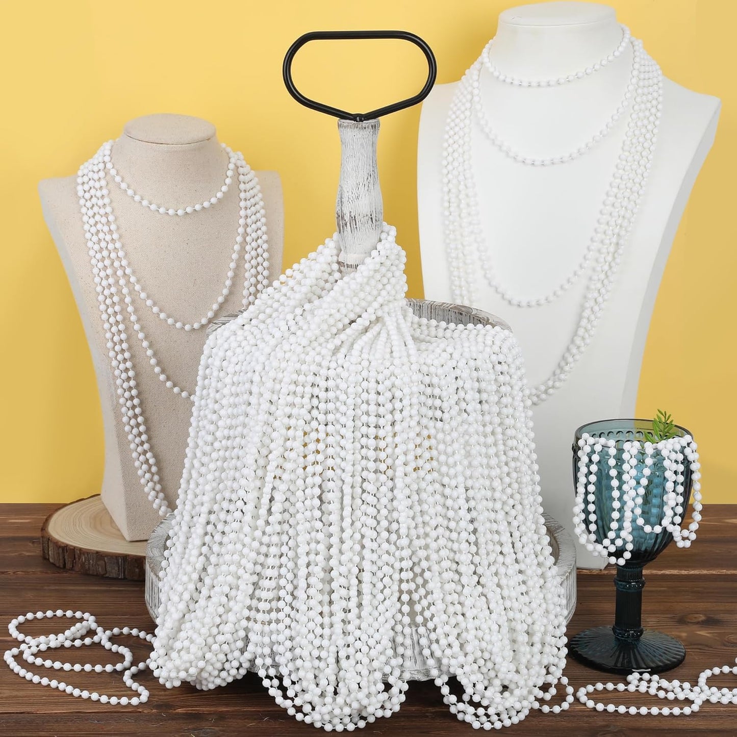 15PCS White Bead Necklaces, Mardi Gras Beads Stuff Party Favors, 33" 6mm Round Festival Necklace Decorations Bulk, White Beads Necklace for Wedding Birthday School Celebrations Festival Parade Throws