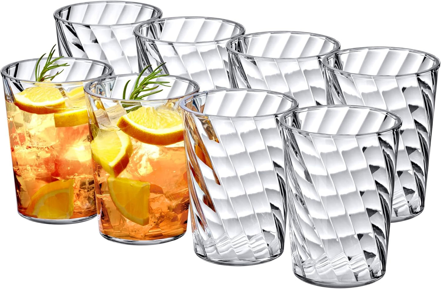 Amazing Abby - Glacier - 14-Ounce Plastic Tumblers (Set of 8), All-Clear Reusable Plastic Cups, Stackable, BPA-Free, Shatter-Proof, Dishwasher-Safe