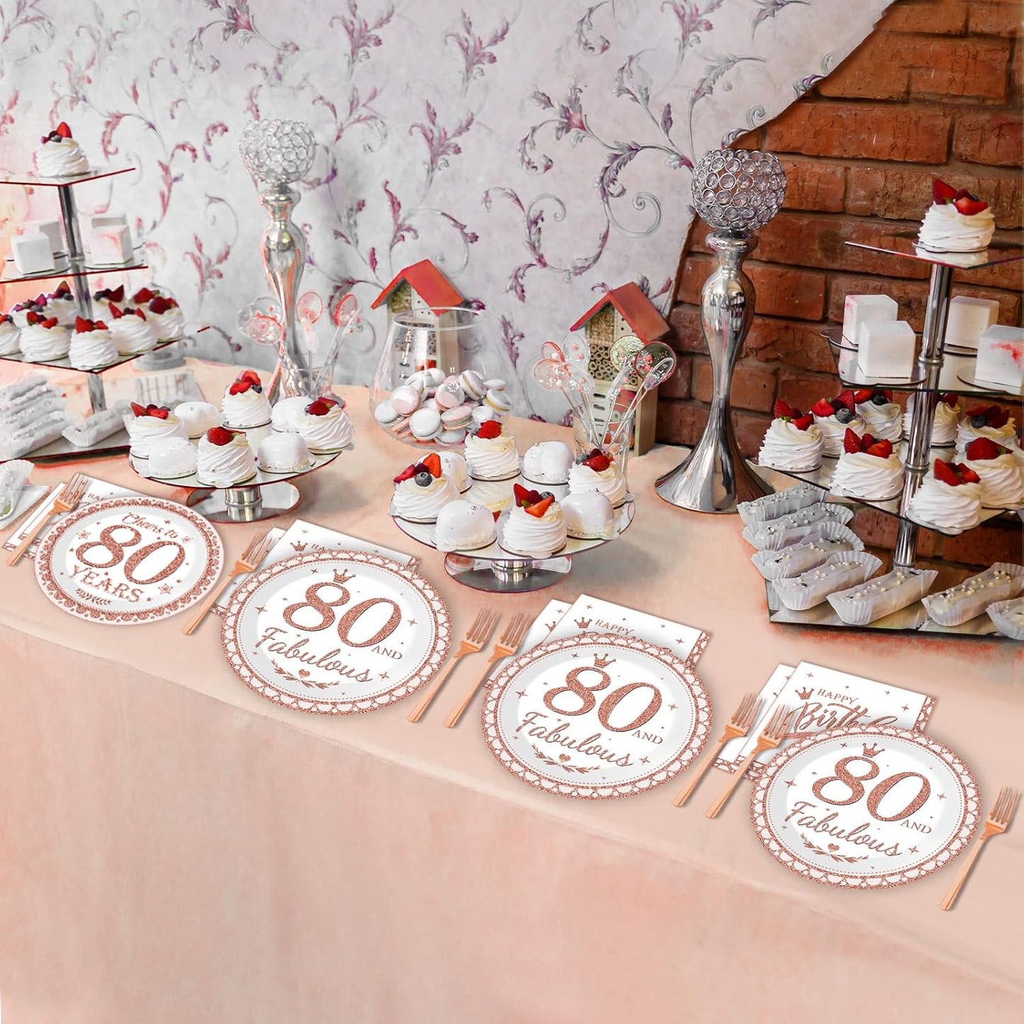 50 Guests 80th Birthday Plates and Napkins 80th Birthday Decorations for Women Rose Gold Happy Birthday Party Fabulous Tableware Set Cheers To 80 Years Party Supplies Table Decors for Girl 200PCS