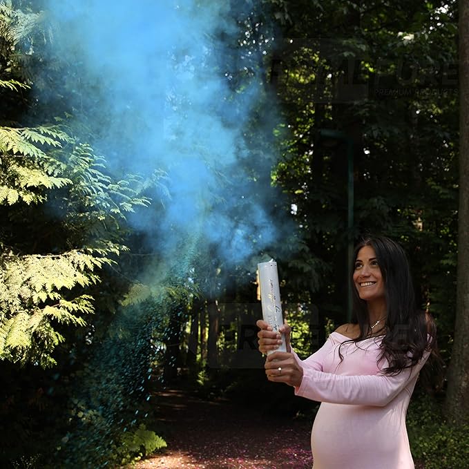 PrimePure Gender Reveal Confetti Cannon - Biodegradable Powder Cannon - Blue, 2 Pack - Baby Boy Gender Reveal Smoke Bomb - Blue Baby Powder Party Poppers Confetti Shooters