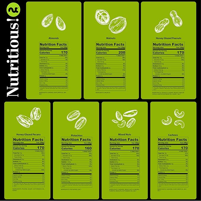 NUT CRAVINGS - Halloween Treats For Adults Mixed Nuts Gift Basket in Green Gold Box (7 Assortments, 1 LB) Holiday Xmas Christmas Food Arrangement, Healthy Snack Care Package, Food Assortments