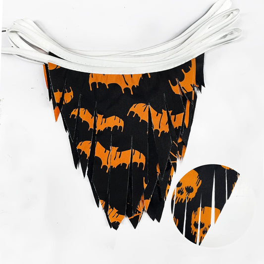 32Ft Orange Black Pennant Banner Spider Skull Bats Fabric Triangle Flag Bunting Garland Streamers Halloween Party Decoration for Halloween Birthday Thanksgiving Wedding Home Outdoor Party Supplies