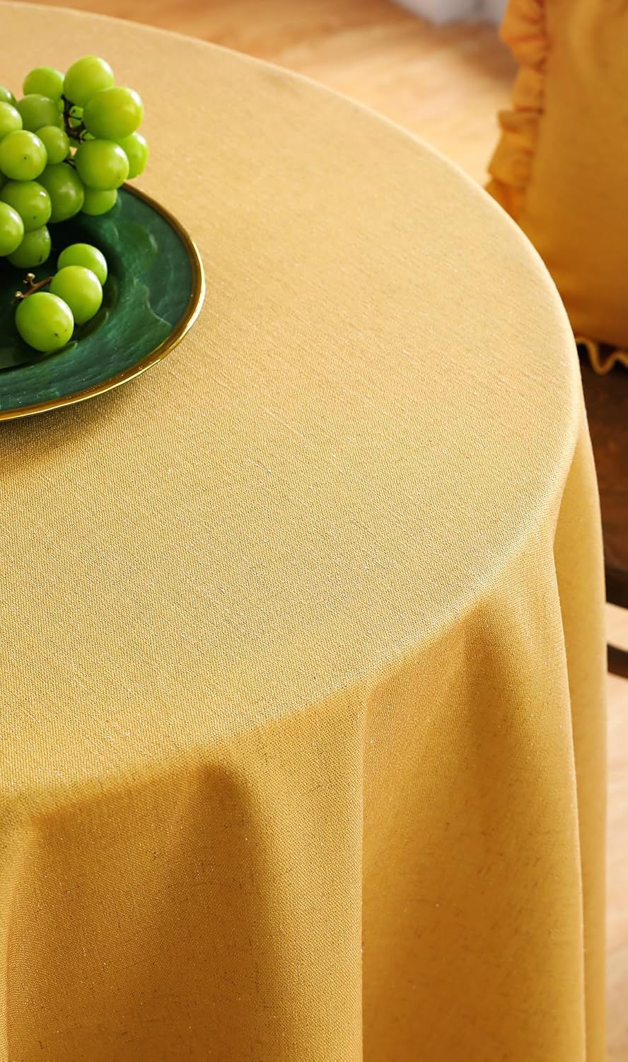 ISAENNE Yellow Tablecloth for Round Tables,Linen Table Cloth Solid Color Plain Simplicity,Heavy Durable Table Cover for Dining Kitchen Decor Party Banquet, Diameter 55"